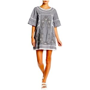 NWT Free People Sunny Day  Embroidered Floral Gingham Mini Dress 100% Cotton